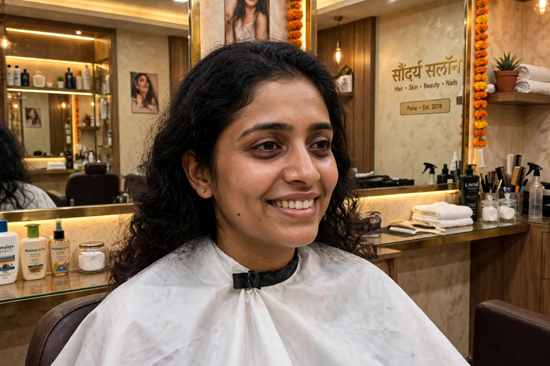 Same woman with glowing skin and relaxed happy smile after beauty treatment