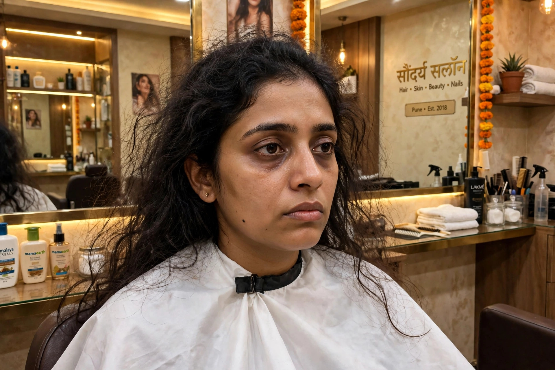 Woman with dull skin and tired eyes before beauty treatment